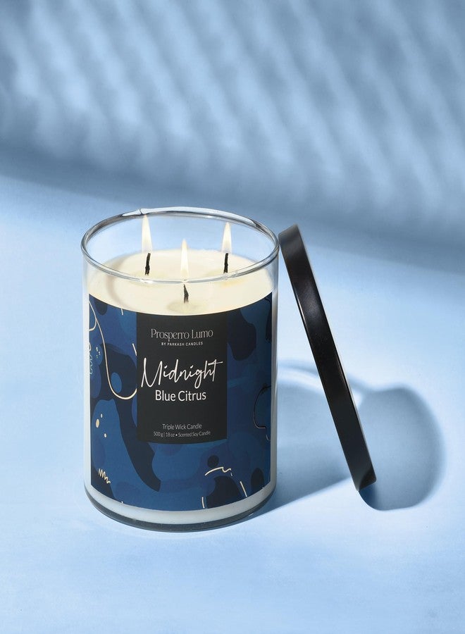 PROSPERRO LUMO by Parkash Candles Premium Scented Soy Wax Candle 500 gm 35-40 Hrs Luxury Aroma Therapy Triple Wick Votive Jar Candle | Scented Candles for Home Decor Gift Set (Midnight Blue Citrus) - Image 2